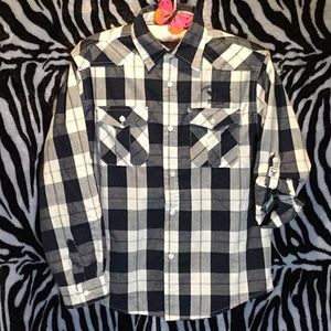 American Hawk Black & white plaid button down